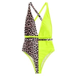Yellow Leopard Animal Print One piece Swimsuit NEW